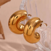 Hollow Half Hoop Earrings Gold Plated Stud Earrings for Women Stainless Steel Christmas Jewelry