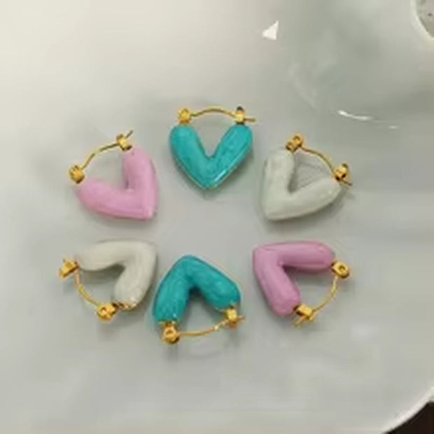 JEWELRY EH62 Factory Hot Sale Explosive Earrings Fresh and Sweet Heart-Shaped Enamel Earrings