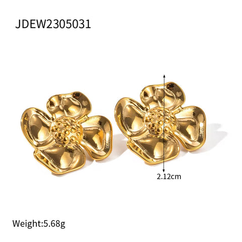 INS Style 18K PVD Plated Chic Stainless Steel Big Flower Earring Party Summer Rings Necklace Jewelry Sets