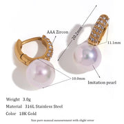 Trending Imitation Pearl Huggie Earrings 18K Gold Plated Stainless Steel Jewelry Zircon Earrings for Women