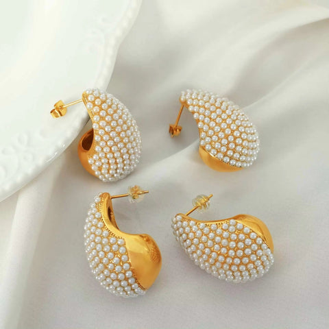 JEWELRY EH200-1 French Gold Large Teardrop Earrings Set Diamond Gum Bead Earrings Exaggerated Earrings