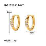 Three Tiny Zircon Pearl Hoop Earrings Stainless Steel PVD Gold-Plated Statement Earrings for Women