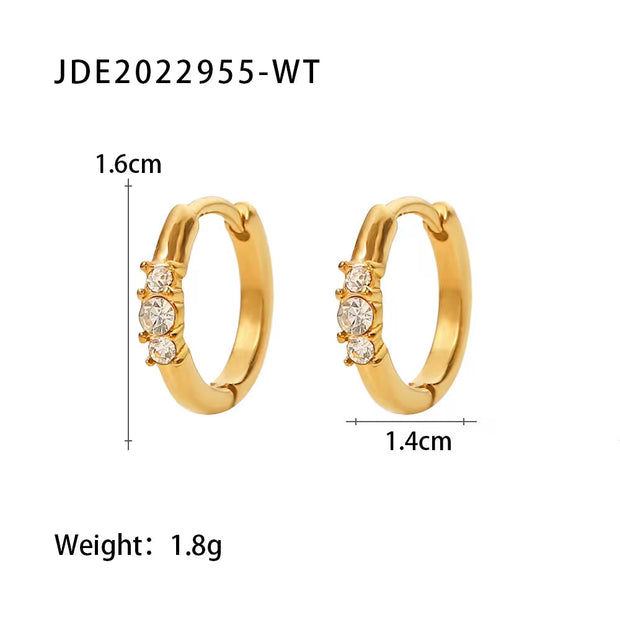 Three Tiny Zircon Pearl Hoop Earrings Stainless Steel PVD Gold-Plated Statement Earrings for Women