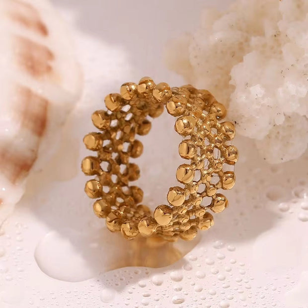 Hollow Beaded Stacking Ring Gold Plated Waterproof Jewelry Stainless Steel Rings Jewelry Women