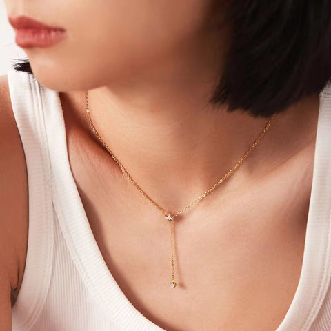 Minimalist 18K Gold Plated Zircon Necklace Stainless Steel Snake Y Shape Crown Zircon Necklace