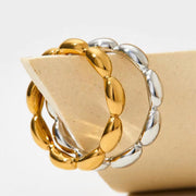 Simple Gold Plated Charm Stainless Steel Jewelry Rings Smooth Oval Bead Finger Wedding Rings for Women