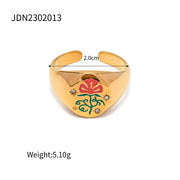 Spring Collections 18K Gold Plated Flower Tree Animal Pattern Rings Set Jewelry Fashion Colorful Oil Drop Ring