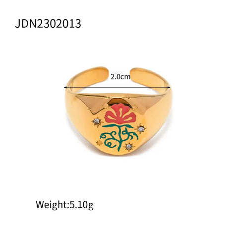 Spring Collections 18K Gold Plated Flower Tree Animal Pattern Rings Set Jewelry Fashion Colorful Oil Drop Ring