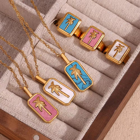 Spring 2024 Fashion Colorful Enamel Coco Pendant Necklace Gold Plated Tarot Necklace Stainless Steel Jewelry