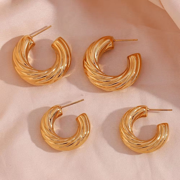 Valentine'S Day Jewelry Hollow Out Twisted Gold Hoop Earring 18K Gold Plated Stainless Steel Jewelry