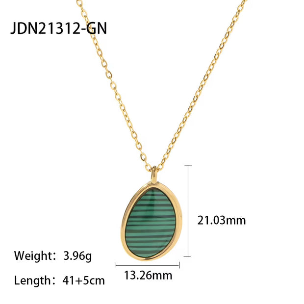 New Arrival Stainless Steel Plain Black Agate Stone Malachite Opal Stone Drop Pendant Necklace