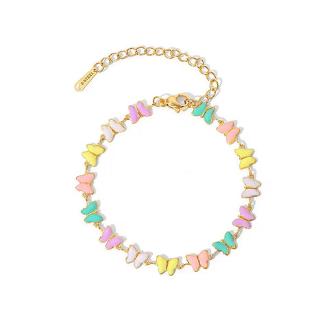 Charm 18K Gold Stainless Steel Dripping Oil Jewelry Gift Colorful Enamel Butterfly Chain Bracelet