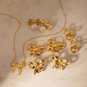 New Trend Bow Design Series Rings Gold Jewelry Stainless Steel Bow Pendant Necklace Earrings Sets