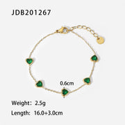 Minimalist Emerald Charms Green Zircon Jewelry Herringbone Band Twist Bracelet Figaro Chain Bracelet