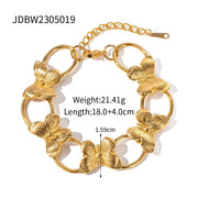 Ins 18K Gold Plated Stainless Steel Butterfly Pendant Necklace Tassel Earrings Opening Bangles Butterfly Rings