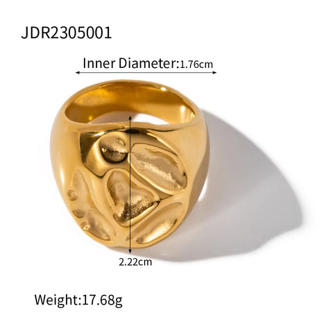 Jewelry Chunky Hammer Rings Earring 18K PVD Gold Plated Stainless Steel Waterproof Irregular Ring Jewelry for Women