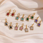 Custom Jewelry Tarnish Free Shining Summer Jewelry Square Zircon Drop Earring Stainless Steel Gold Plated Jewelry