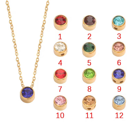 Waterproof 18K PVD Gold Plated 12 Month Birthstone Necklace Stainless Steel Colorful Crystal Pendant Necklace for Women