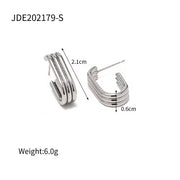 18K Gold Plated and Silver Plated Stainless Steel Opening U Shape Three Layer Tube Pipe Design Stud Earring Trendy