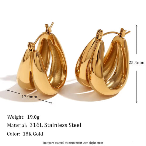 Drop Ship Waterproof Earrings Gold Plated Jewelry Set Twisted Hollow Earrings Ear Cuff Stainless Steel Earrings Set