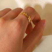 New Simple Leaf Shape 18K Gold Stainless Steel Oliver Branch High Polished Adjustable Rings