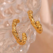 Ins Hot Hammered Texture Hoop Earring 18K Gold Plated Stainless Steel Statement Earrings Women Jewelry