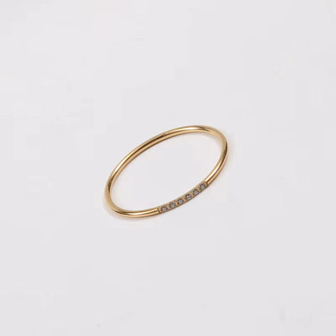 Minimalist Jewelry 6 CZ Thin Ring 18K Gold Plated Stainless Steel Eternity Inlay Cubic Zircon Ring for Women