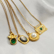 Fashion Waterproof Natural Stone Necklace Pendant Stainless Steel Gold Plated Pearl Necklace