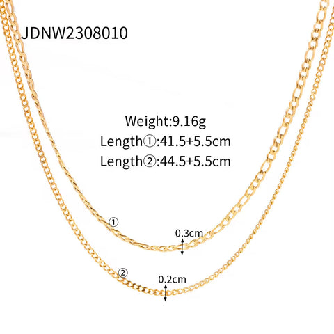 Jewelry Stainless Steel Figaro Double Layer Necklace Snake Paperclip Chain Stacking Layer Chain Necklace