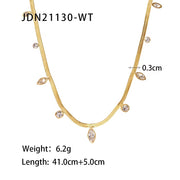 14K Gold Plated Flat Snake Chain Multi-Colors Zircon Inlaid Stainless Steel Charm Necklaces for Women