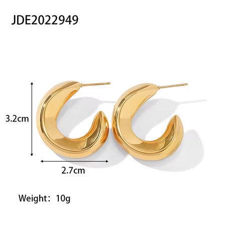 18K Gold Plated Stainless Steel Hollow C Shape Wave Pattern Hypoallergenic Hoop Earrings for Girl