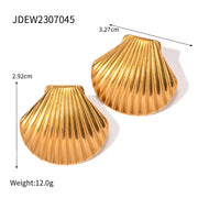 Unique Earrings 18K Gold Plated Stainless Steel Texture Scallop Shell Shape Necklace and Earring Set