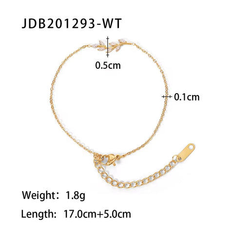 Minimalist Oval Clear Zircon Inlaid Tree Branch Shape Stainless Steel Necklace Bracelet Jewelry