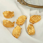 JEWELRY EH261 Hot Vertical Stripes Shell Shape Earrings Fashion Stainless Steel Gold Plated 18K