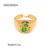 Spring Collections 18K Gold Plated Flower Tree Animal Pattern Rings Set Jewelry Fashion Colorful Oil Drop Ring