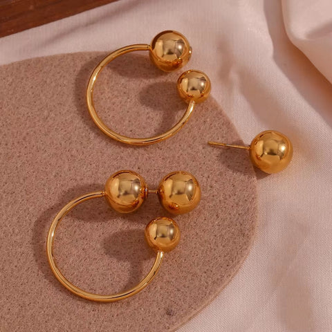 Summer Jewelry Exaggerated Ball Shape Stud Earrings 18K Gold Plated Stainless Steel Hoop Earring