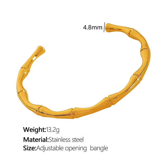 JEWELRY XL72-SZ58 Wholesale Thin Bamboo Open Collar Bangles Fashion Necklace Stainless Steel Plated 18K Gold