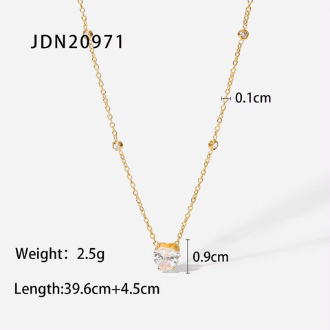 Romantic White Heart-Shaped Zircon Pendant Necklace Stainless Steel Gold Plated Thin Chain