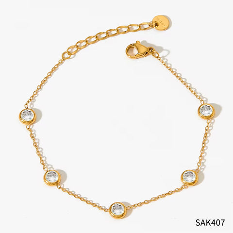 18K Gold-Plated Stainless Steel Thin Chain Ladies Elegant Zircon Bracelet Necklace Set