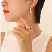 18K Gold Plated Stylish Charm Aretes Jewelry Stainless Steel Geometric Drop Pearl Zircon Studs Earrings Orecchino