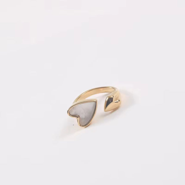 Wholesale 18K Gold Plated Stainless Steel Two Heart Shell Rings for Women