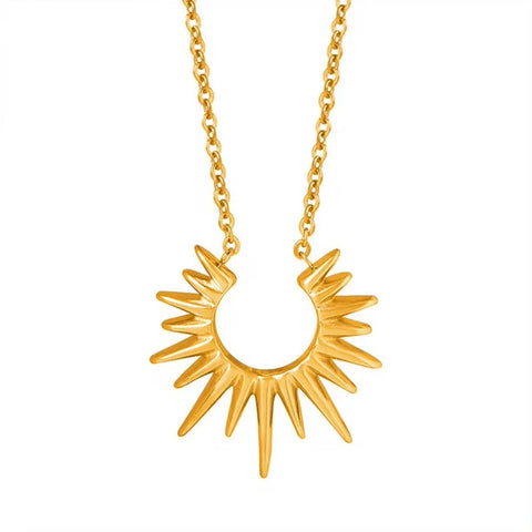 Minimalist 18K Gold Plated Geometric Pendant Necklace Stainless Steel Sunburst Necklace Waterproof Jewelry