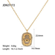 Vintage Stainless Steel Hand Print Necklace Geometric Clear Zircon Hand Oval Pendant Necklace