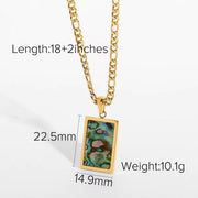 Rectangle Abalone Malachite Onyx Mother of Shell Pendant Willow Necklace Gold Plated Stainless Steel Figaro Chain Necklace