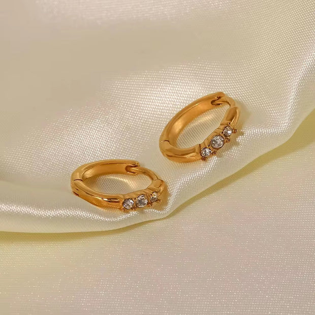 Three Tiny Zircon Pearl Hoop Earrings Stainless Steel PVD Gold-Plated Statement Earrings for Women