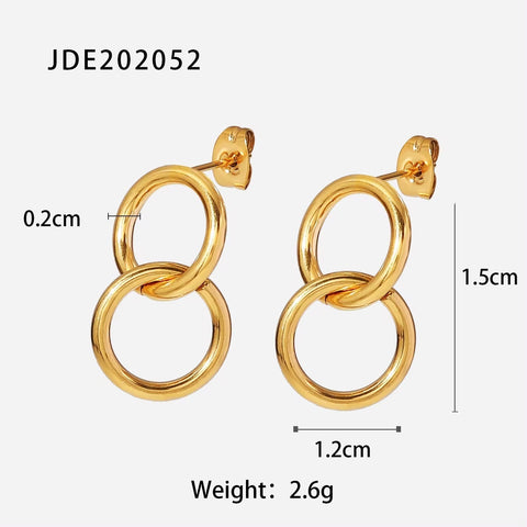 Double Size Ring Pendant Hoop Earrings Stainless Steel 18K Gold Plated Jewelry Gift Circle Cross Stud Earrings for Women