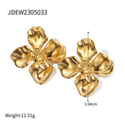 INS 18K Gold Plated Stainless Steel Flower Pendant Jewelry Gift Exaggerated Double Floral Drop Earrings