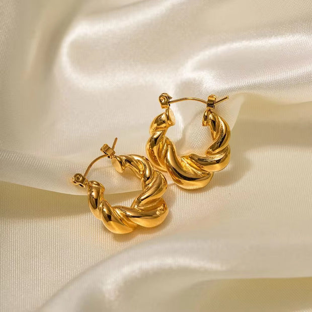 High Luxury Show 18K Gold Plated Stainless Steel Earrings Jewelry Twist Braided Thick Hoop Earrings