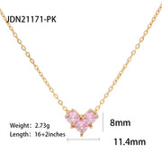 INS Popular 18K Gold Plated Heart Love Stainless Steel Pink Clear Zircon Heart Pendant Necklace