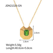 Waterproof Stainless Steel White Zircon Necklace Pyramidal Shape Inlaid Green Zircon Earring Necklace